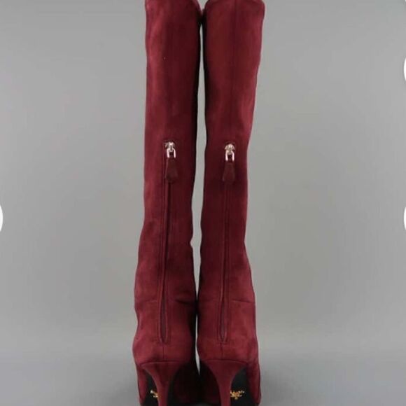 ❤️SOLD❤️ Prada Burgundy Suede Knee-High Size: 37 - Picture 1 of 15